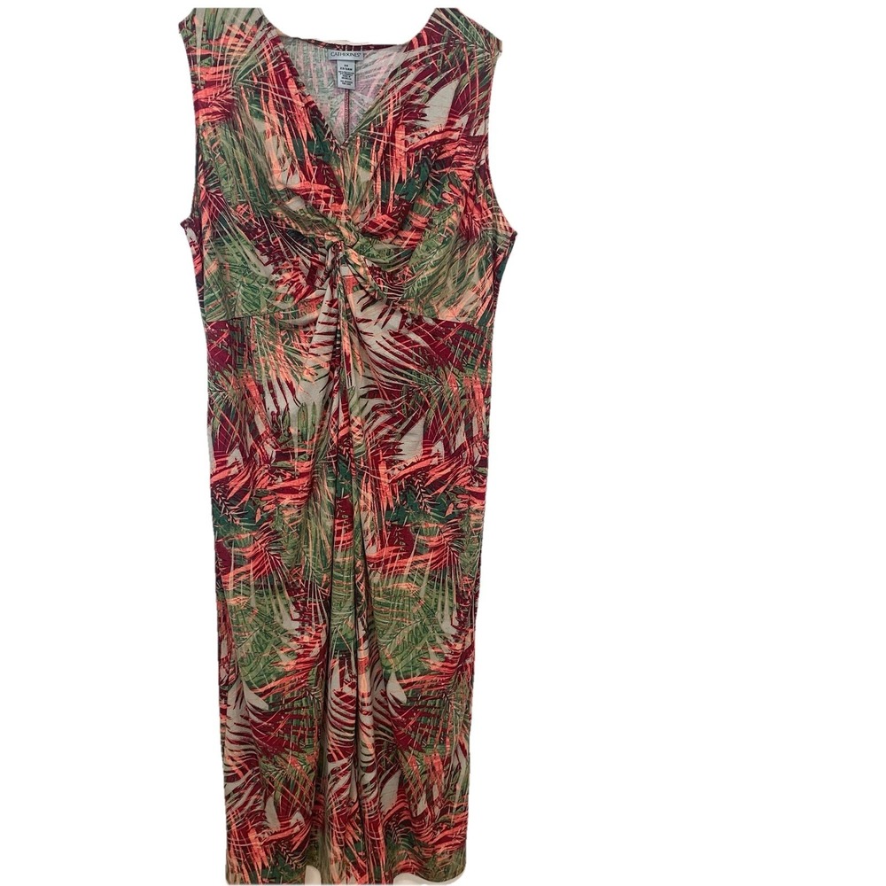 Catherines Sleeveless Empire Maxi Dress 2X Stretch Knit Printed Tropical‎ Travel